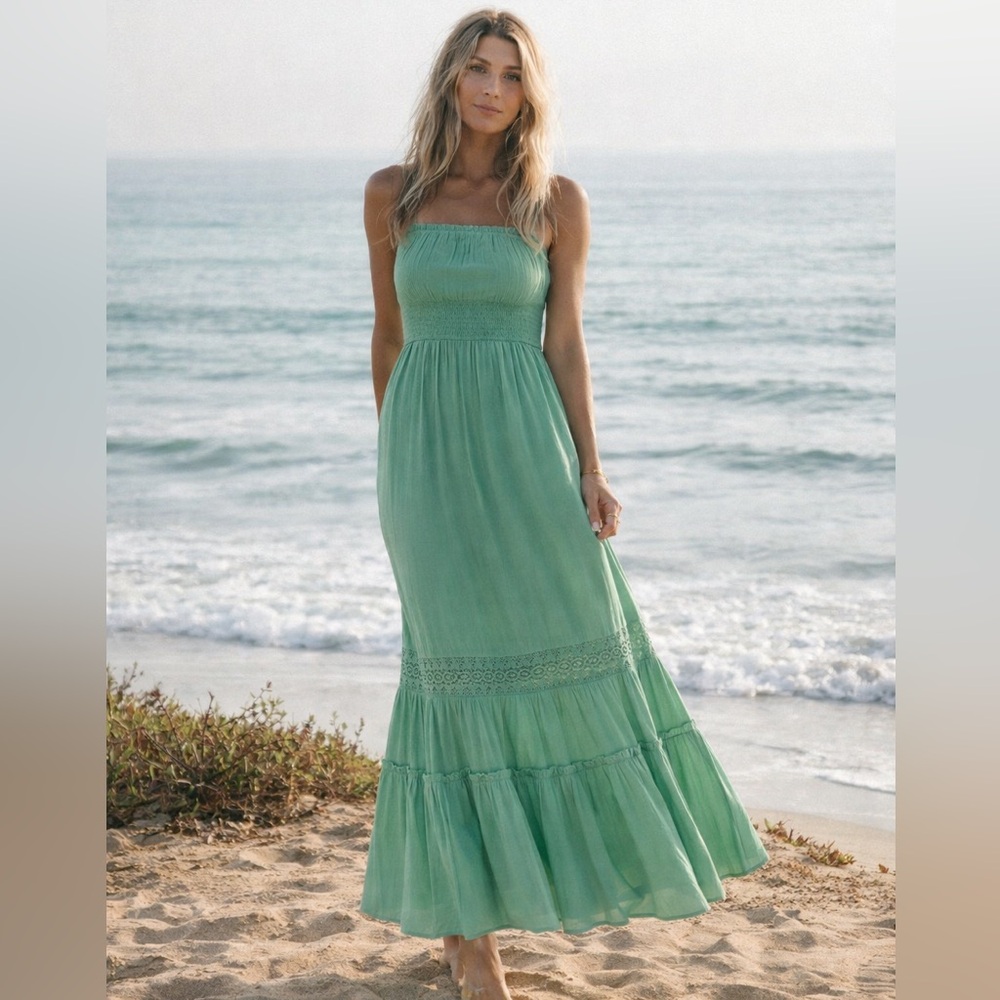Leilani Coastal Boho Maxi Dress | Beach Vacation Tiered Dress | Size L